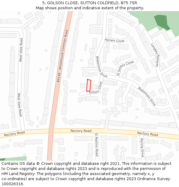 5, GOLSON CLOSE, SUTTON COLDFIELD, B75 7SR: Location map and indicative extent of plot