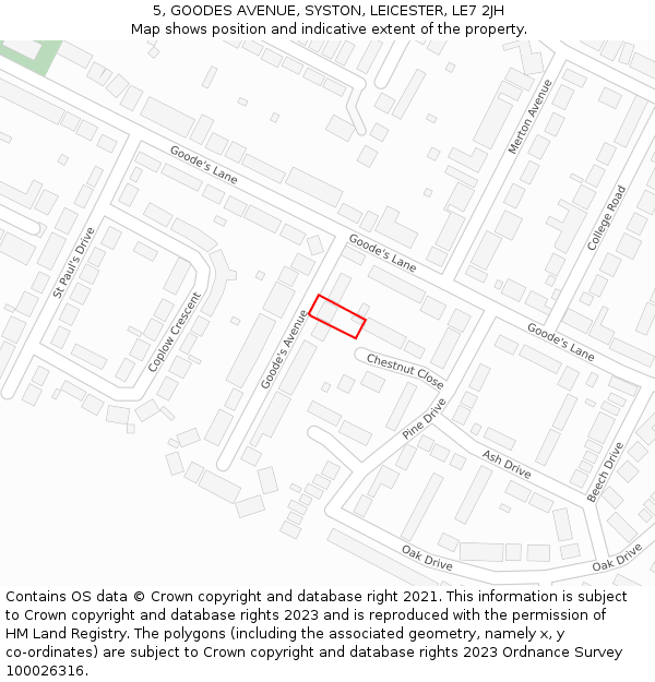 5, GOODES AVENUE, SYSTON, LEICESTER, LE7 2JH: Location map and indicative extent of plot