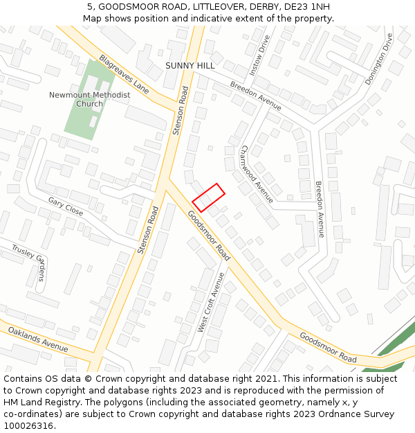 5, GOODSMOOR ROAD, LITTLEOVER, DERBY, DE23 1NH: Location map and indicative extent of plot