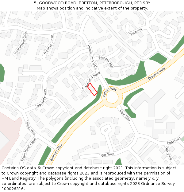 5, GOODWOOD ROAD, BRETTON, PETERBOROUGH, PE3 9BY: Location map and indicative extent of plot