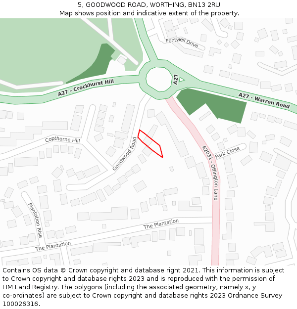 5, GOODWOOD ROAD, WORTHING, BN13 2RU: Location map and indicative extent of plot