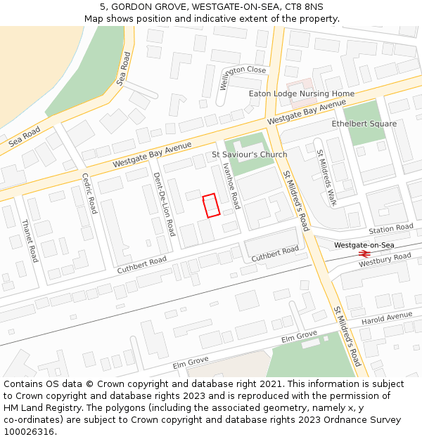 5, GORDON GROVE, WESTGATE-ON-SEA, CT8 8NS: Location map and indicative extent of plot