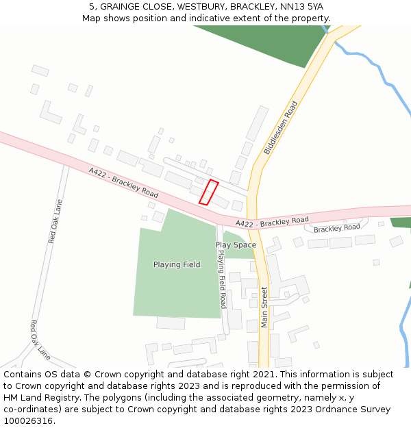 5, GRAINGE CLOSE, WESTBURY, BRACKLEY, NN13 5YA: Location map and indicative extent of plot