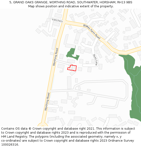 5, GRAND OAKS GRANGE, WORTHING ROAD, SOUTHWATER, HORSHAM, RH13 9BS: Location map and indicative extent of plot