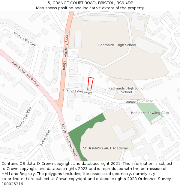 5, GRANGE COURT ROAD, BRISTOL, BS9 4DP: Location map and indicative extent of plot