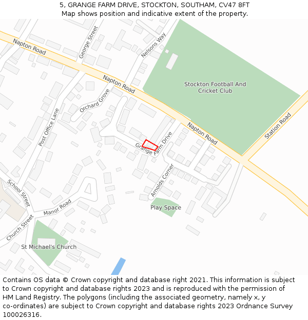 5, GRANGE FARM DRIVE, STOCKTON, SOUTHAM, CV47 8FT: Location map and indicative extent of plot
