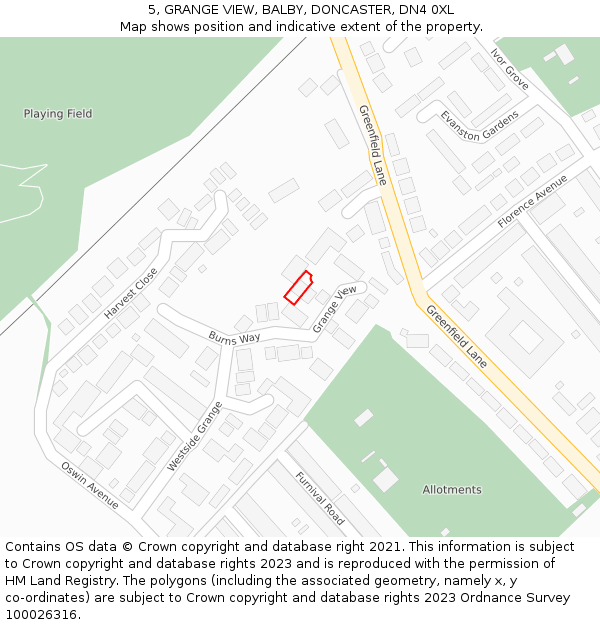 5, GRANGE VIEW, BALBY, DONCASTER, DN4 0XL: Location map and indicative extent of plot