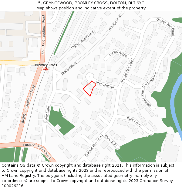 5, GRANGEWOOD, BROMLEY CROSS, BOLTON, BL7 9YG: Location map and indicative extent of plot