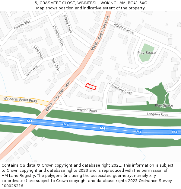 5, GRASMERE CLOSE, WINNERSH, WOKINGHAM, RG41 5XG: Location map and indicative extent of plot