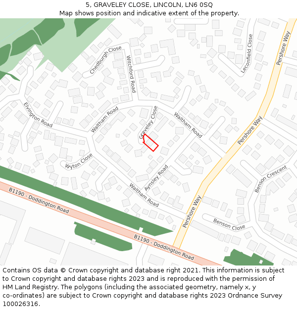 5, GRAVELEY CLOSE, LINCOLN, LN6 0SQ: Location map and indicative extent of plot