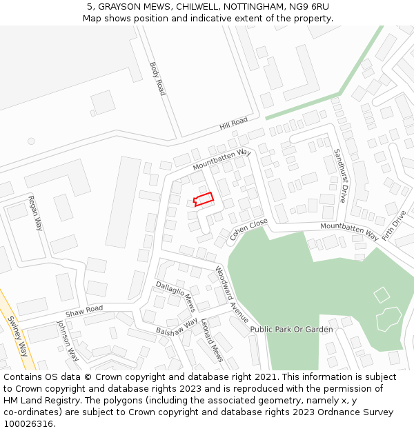 5, GRAYSON MEWS, CHILWELL, NOTTINGHAM, NG9 6RU: Location map and indicative extent of plot
