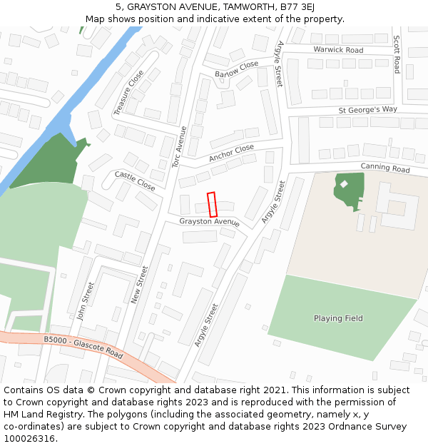 5, GRAYSTON AVENUE, TAMWORTH, B77 3EJ: Location map and indicative extent of plot
