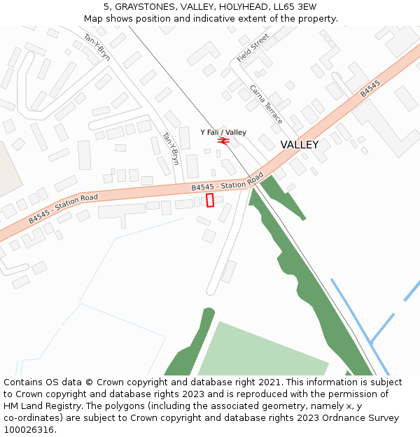 5, GRAYSTONES, VALLEY, HOLYHEAD, LL65 3EW: Location map and indicative extent of plot
