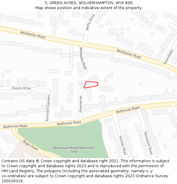 5, GREEN ACRES, WOLVERHAMPTON, WV6 8SR: Location map and indicative extent of plot