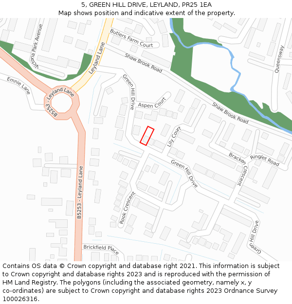 5, GREEN HILL DRIVE, LEYLAND, PR25 1EA: Location map and indicative extent of plot