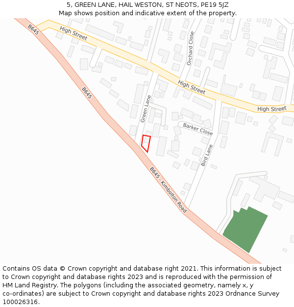 5, GREEN LANE, HAIL WESTON, ST NEOTS, PE19 5JZ: Location map and indicative extent of plot