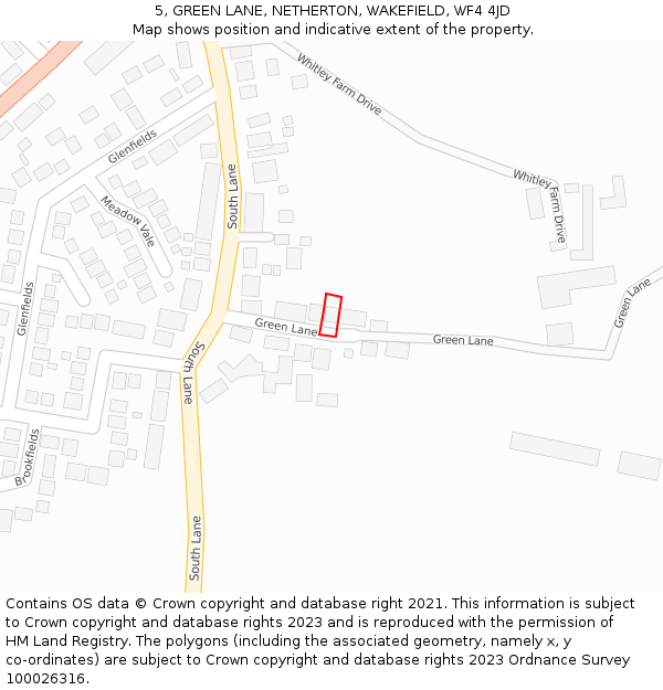 5, GREEN LANE, NETHERTON, WAKEFIELD, WF4 4JD: Location map and indicative extent of plot