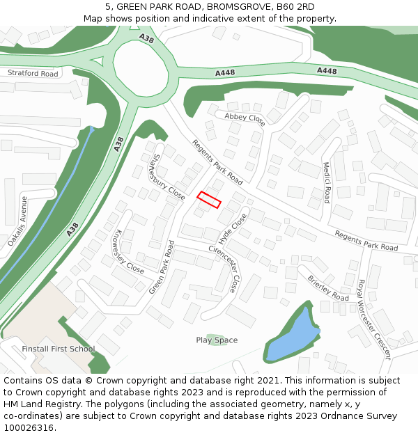 5, GREEN PARK ROAD, BROMSGROVE, B60 2RD: Location map and indicative extent of plot
