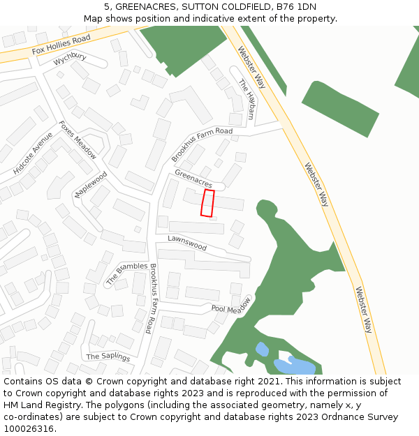 5, GREENACRES, SUTTON COLDFIELD, B76 1DN: Location map and indicative extent of plot