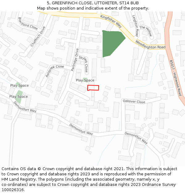 5, GREENFINCH CLOSE, UTTOXETER, ST14 8UB: Location map and indicative extent of plot