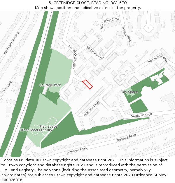 5, GREENIDGE CLOSE, READING, RG1 6EQ: Location map and indicative extent of plot