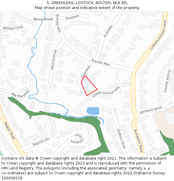5, GREENLEAS, LOSTOCK, BOLTON, BL6 4PL: Location map and indicative extent of plot