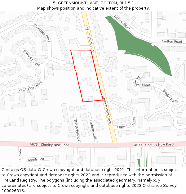 5, GREENMOUNT LANE, BOLTON, BL1 5JF: Location map and indicative extent of plot