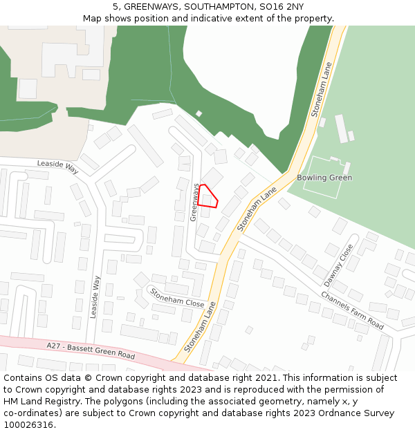 5, GREENWAYS, SOUTHAMPTON, SO16 2NY: Location map and indicative extent of plot