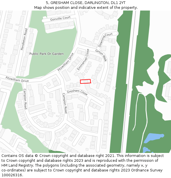 5, GRESHAM CLOSE, DARLINGTON, DL1 2YT: Location map and indicative extent of plot