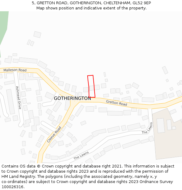 5, GRETTON ROAD, GOTHERINGTON, CHELTENHAM, GL52 9EP: Location map and indicative extent of plot