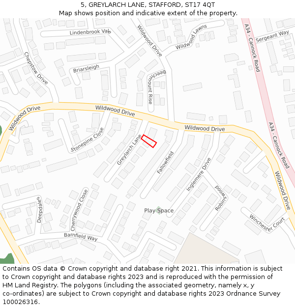 5, GREYLARCH LANE, STAFFORD, ST17 4QT: Location map and indicative extent of plot