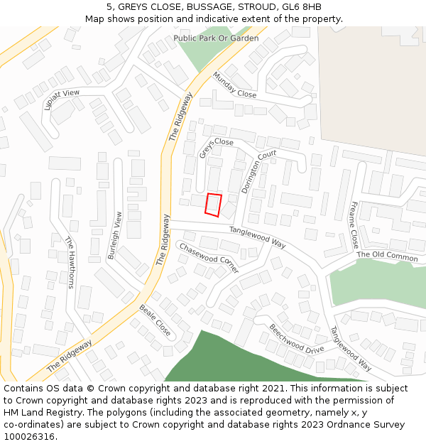 5, GREYS CLOSE, BUSSAGE, STROUD, GL6 8HB: Location map and indicative extent of plot