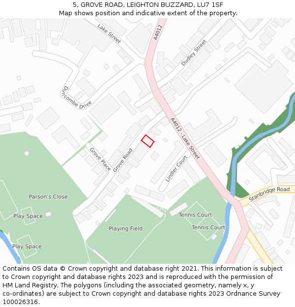 5, GROVE ROAD, LEIGHTON BUZZARD, LU7 1SF: Location map and indicative extent of plot