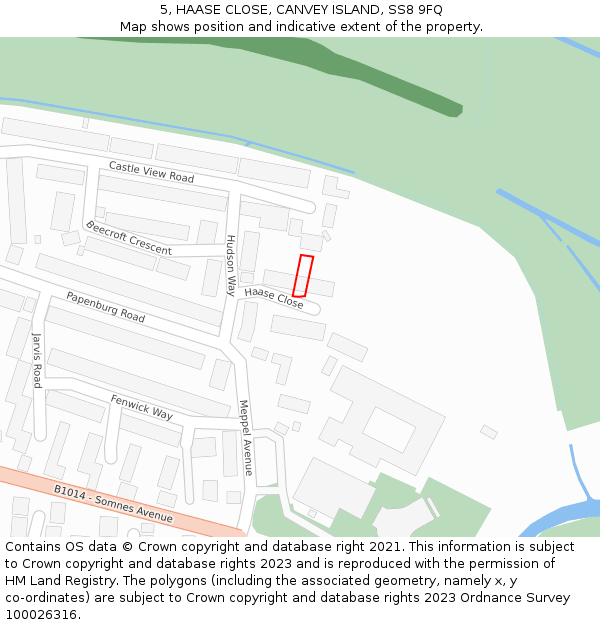 5, HAASE CLOSE, CANVEY ISLAND, SS8 9FQ: Location map and indicative extent of plot