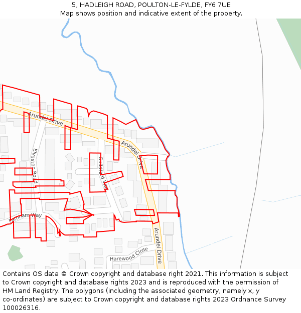 5, HADLEIGH ROAD, POULTON-LE-FYLDE, FY6 7UE: Location map and indicative extent of plot