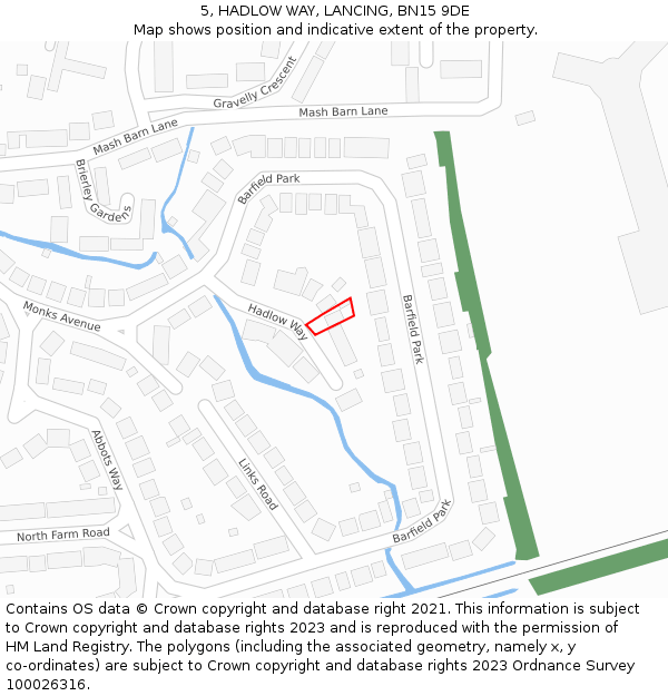 5, HADLOW WAY, LANCING, BN15 9DE: Location map and indicative extent of plot