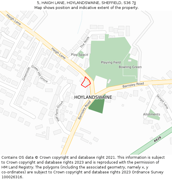 5, HAIGH LANE, HOYLANDSWAINE, SHEFFIELD, S36 7JJ: Location map and indicative extent of plot