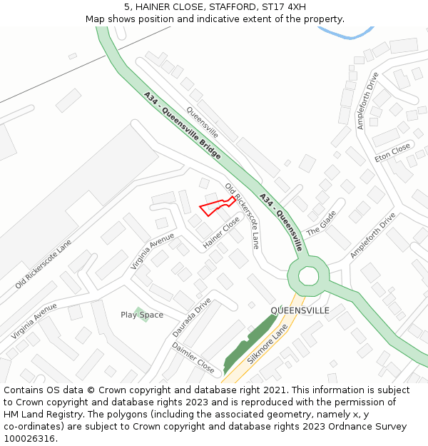 5, HAINER CLOSE, STAFFORD, ST17 4XH: Location map and indicative extent of plot