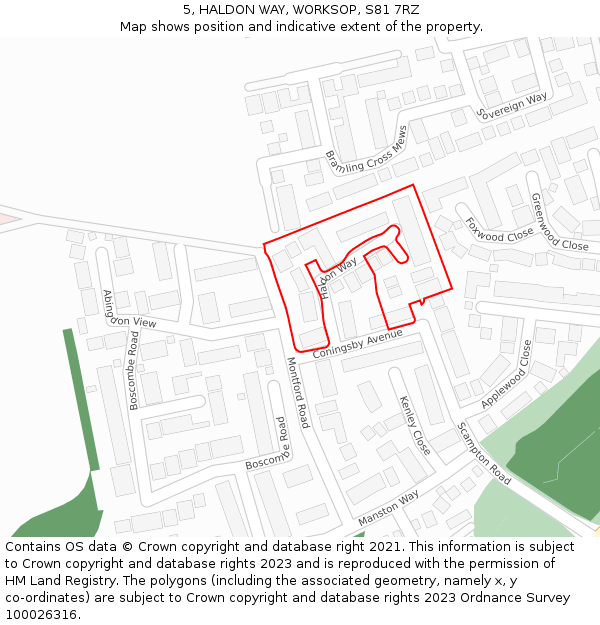 5, HALDON WAY, WORKSOP, S81 7RZ: Location map and indicative extent of plot