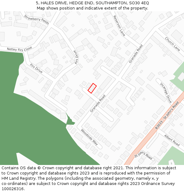 5, HALES DRIVE, HEDGE END, SOUTHAMPTON, SO30 4EQ: Location map and indicative extent of plot