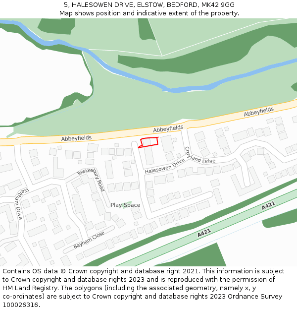 5, HALESOWEN DRIVE, ELSTOW, BEDFORD, MK42 9GG: Location map and indicative extent of plot