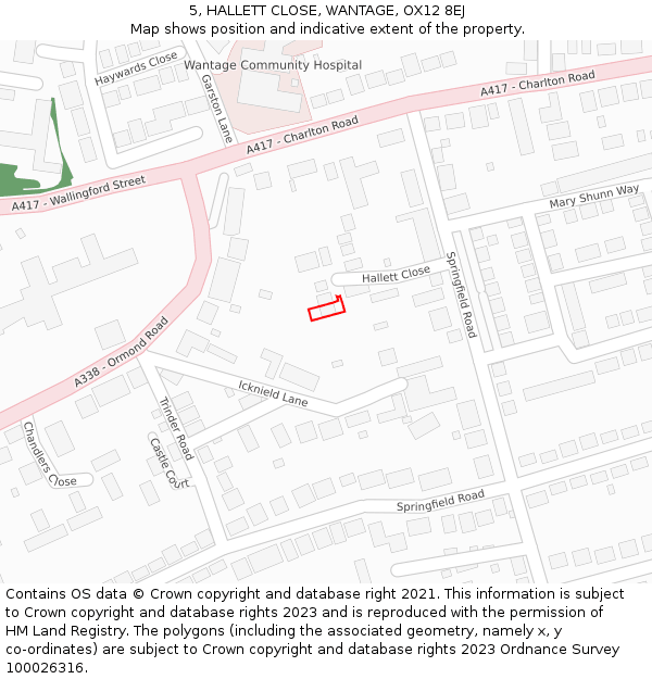 5, HALLETT CLOSE, WANTAGE, OX12 8EJ: Location map and indicative extent of plot