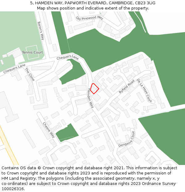 5, HAMDEN WAY, PAPWORTH EVERARD, CAMBRIDGE, CB23 3UG: Location map and indicative extent of plot