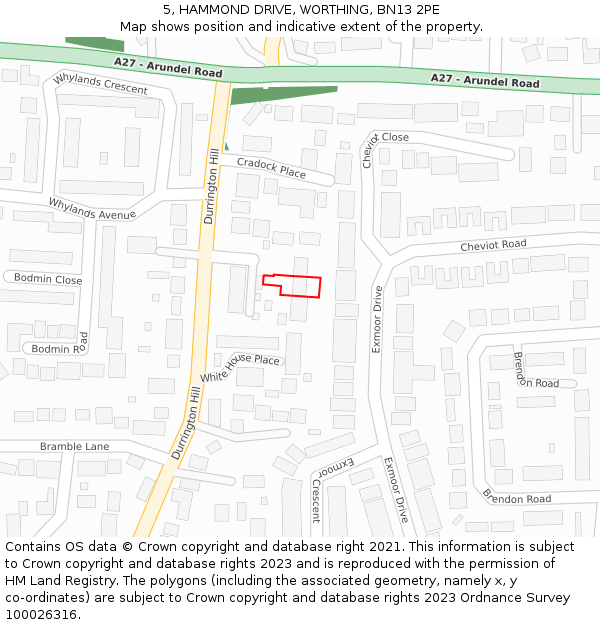 5, HAMMOND DRIVE, WORTHING, BN13 2PE: Location map and indicative extent of plot