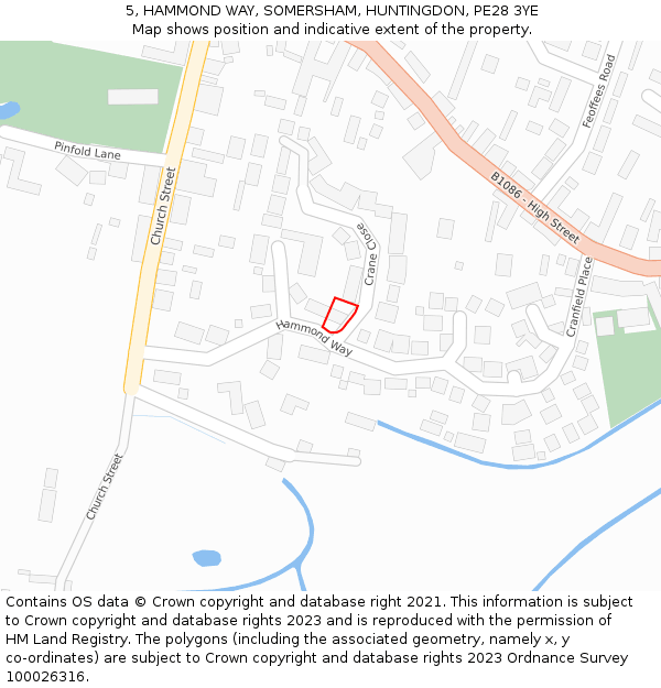 5, HAMMOND WAY, SOMERSHAM, HUNTINGDON, PE28 3YE: Location map and indicative extent of plot