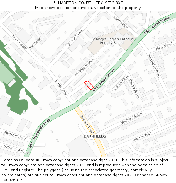5, HAMPTON COURT, LEEK, ST13 8XZ: Location map and indicative extent of plot