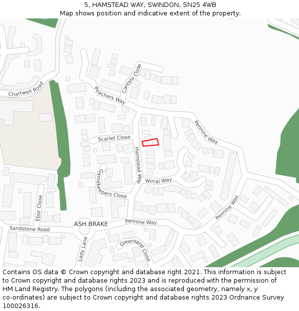 5, HAMSTEAD WAY, SWINDON, SN25 4WB: Location map and indicative extent of plot