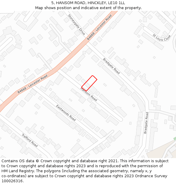5, HANSOM ROAD, HINCKLEY, LE10 1LL: Location map and indicative extent of plot