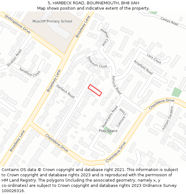 5, HARBECK ROAD, BOURNEMOUTH, BH8 0AH: Location map and indicative extent of plot