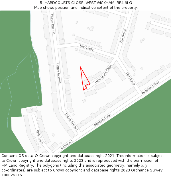 5, HARDCOURTS CLOSE, WEST WICKHAM, BR4 9LG: Location map and indicative extent of plot